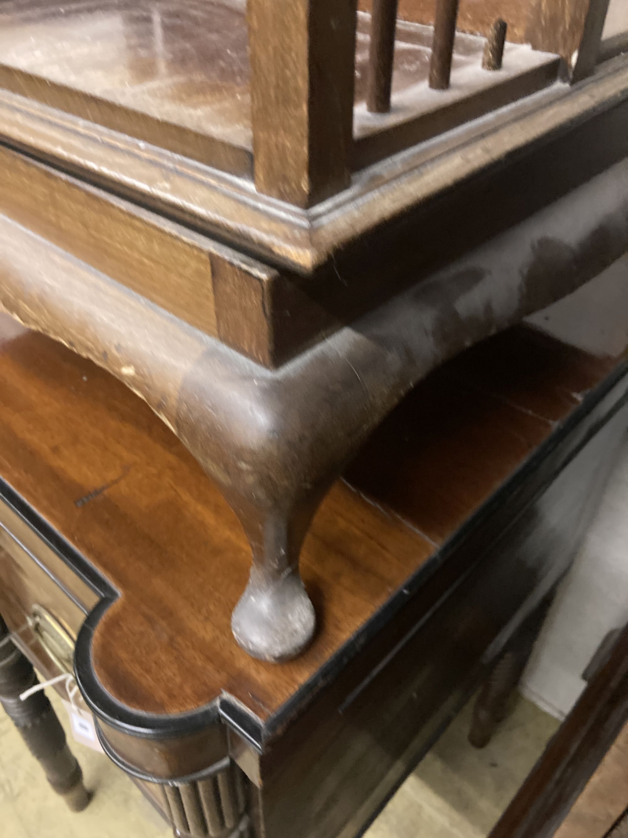 An Edwardian satinwood banded mahogany revolving bookcase, width 48cm height 89cm